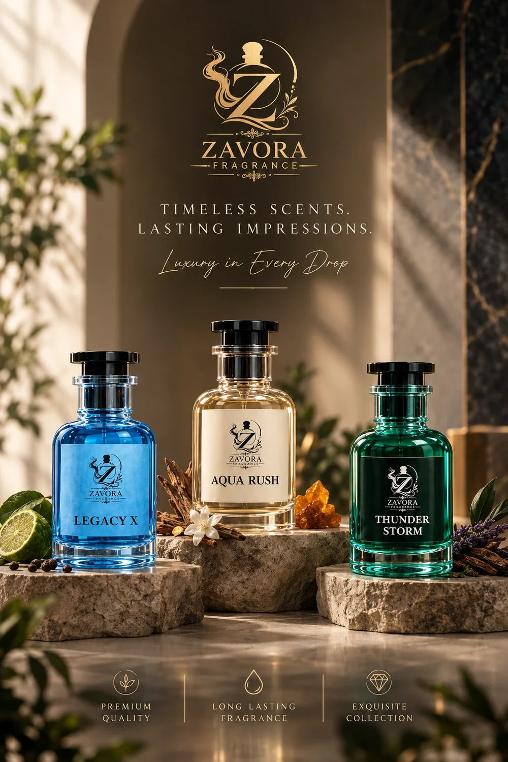 Legacy X, Aqua Rush and Thunder Storm by Zavora, extrait de parfum for him